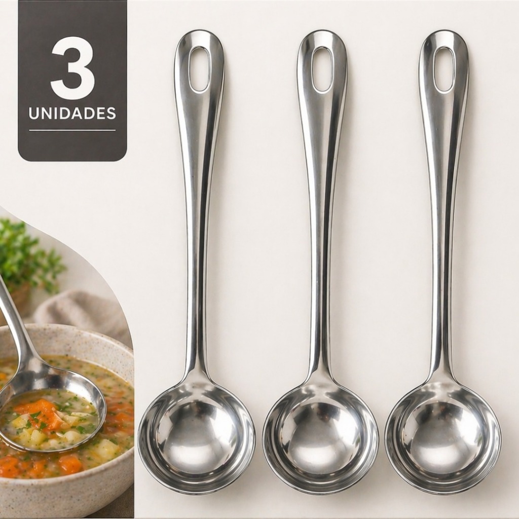 Concha Inox 23cm Kit 3 Unidades Sopa Feijão Caldos Resistente Cozinha