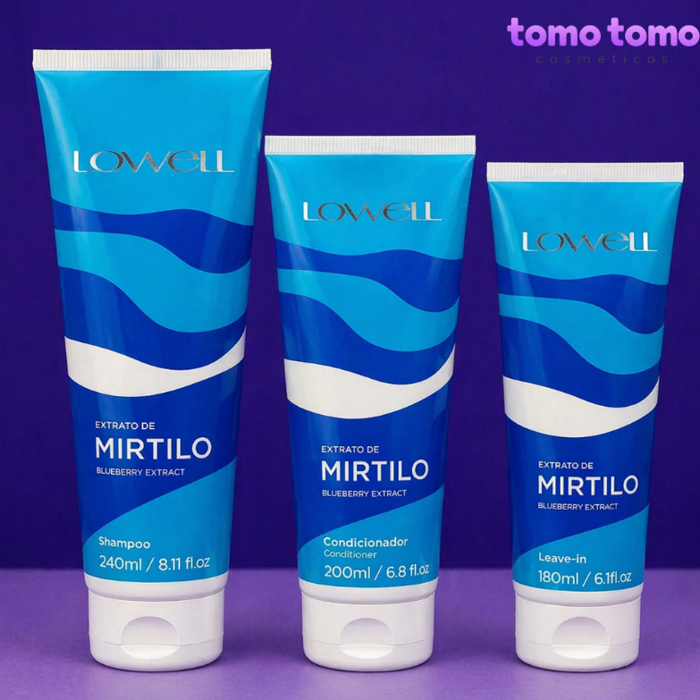 Lowell Extrato de Mirtilo Shampoo 240ml - Condicionador 200ml - Leave-in 180ml Hidratação e Brilho