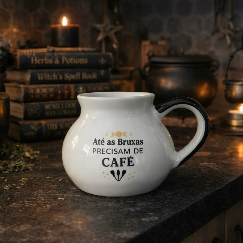 Caneca caldeirão de bruxa Halloween branco de porcelana 300ml — imagem 2 de 2