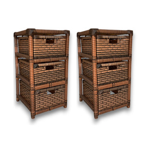 Kit c/2 Gaveteiros Organizadores Fibra Sintética 3 Gavetas 30x30x57 Mesinha Cabeceira Luxo(Montado)