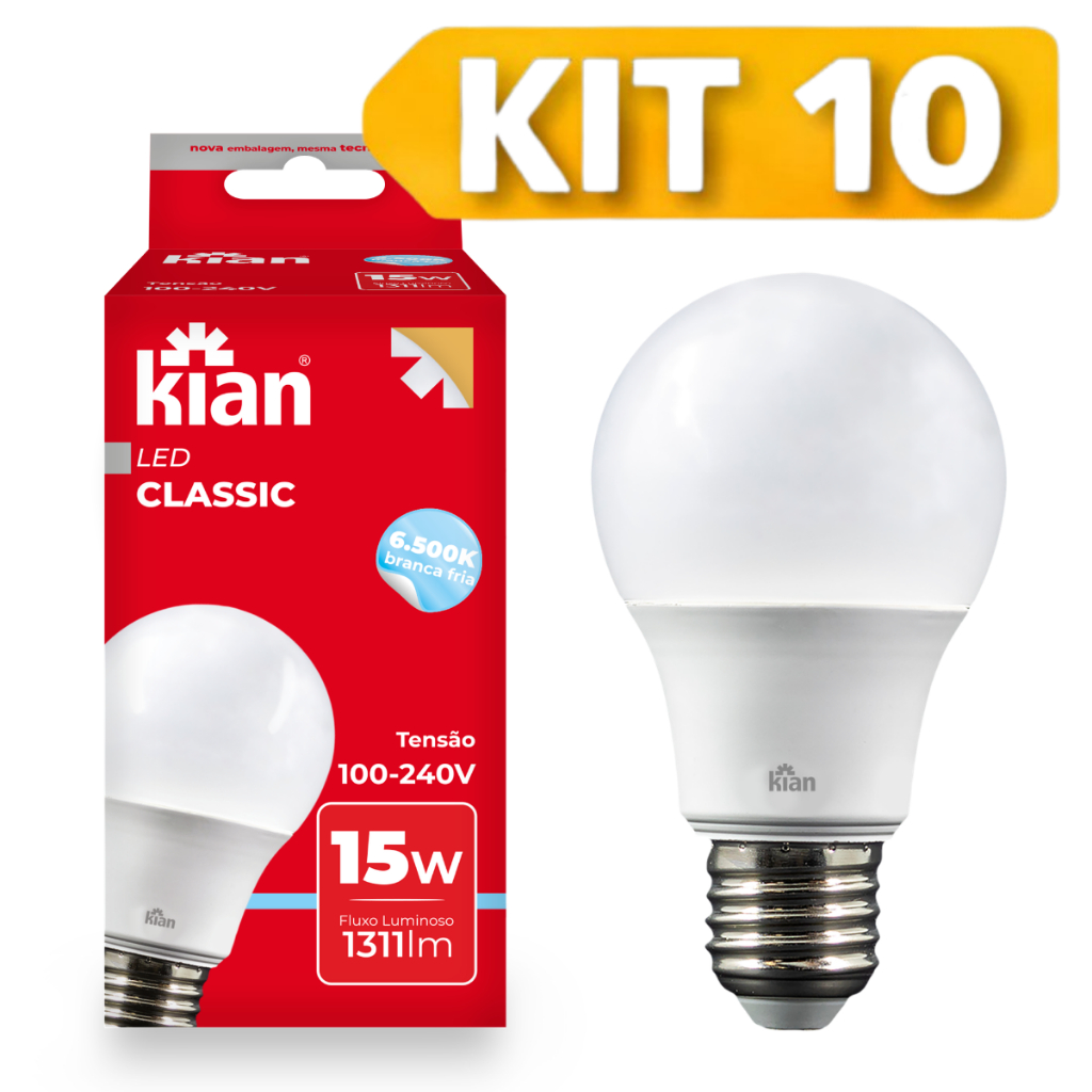Kit 10 Lâmpadas LED 15W Kian/Mundilux Cor Branca Fria6500K/Branca Quente 3000K Alta Potência