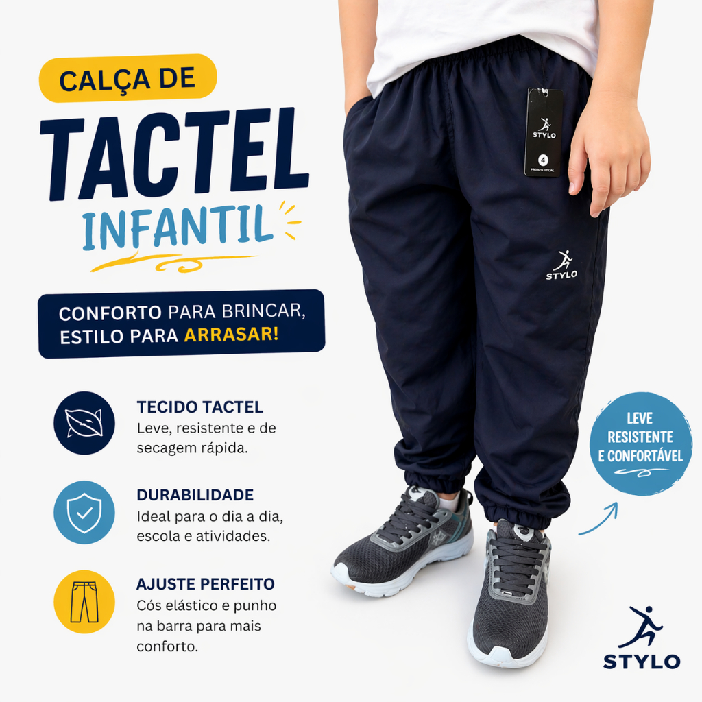 Calça Infantil de Tactel - Sem Forro - 2, 4, 6, 8 e 10 - Preto, Cinza e Azul
