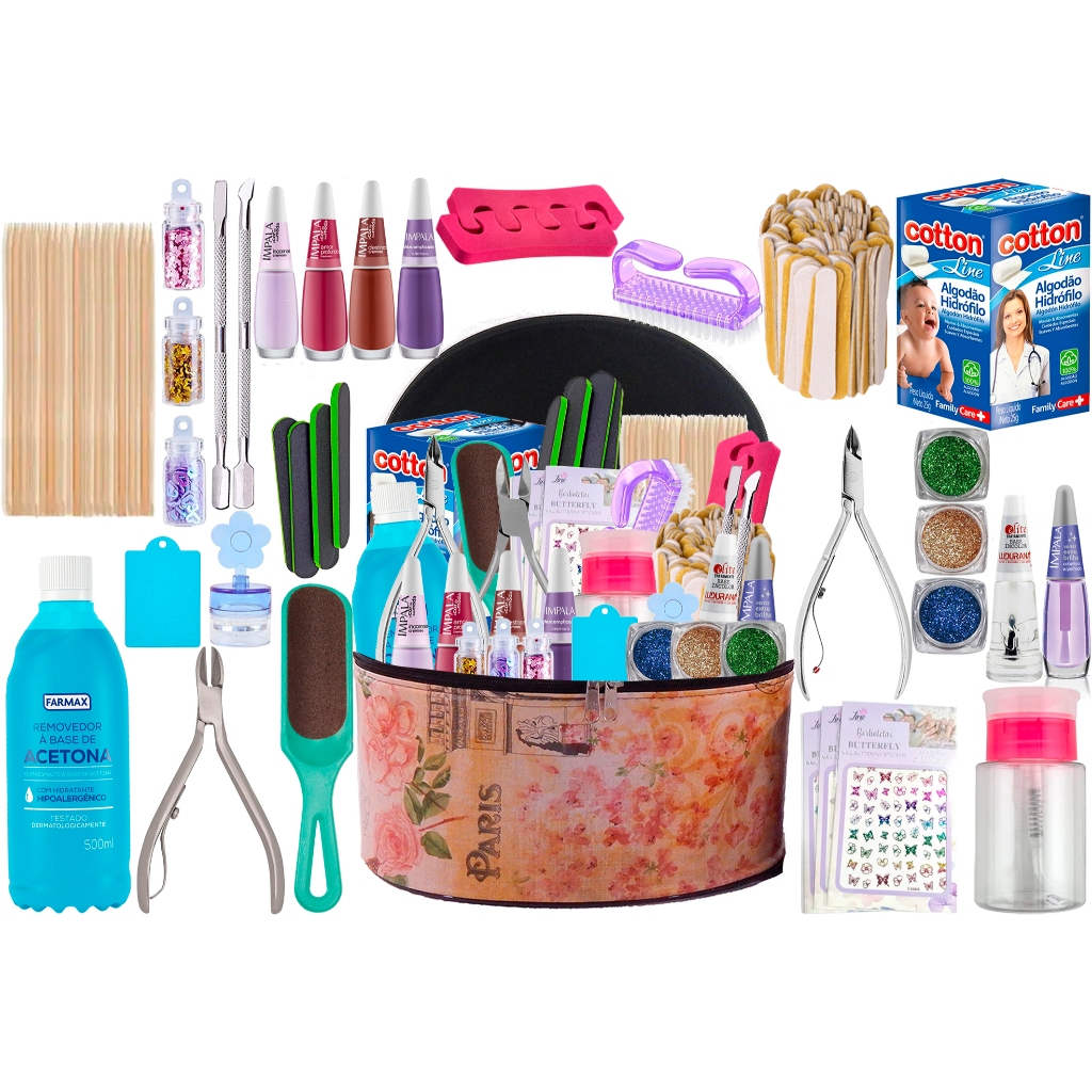 Kit de Manicure Completo + Maleta Grande Decoração de Unhas Nail Art Profissional Ou Pessoal