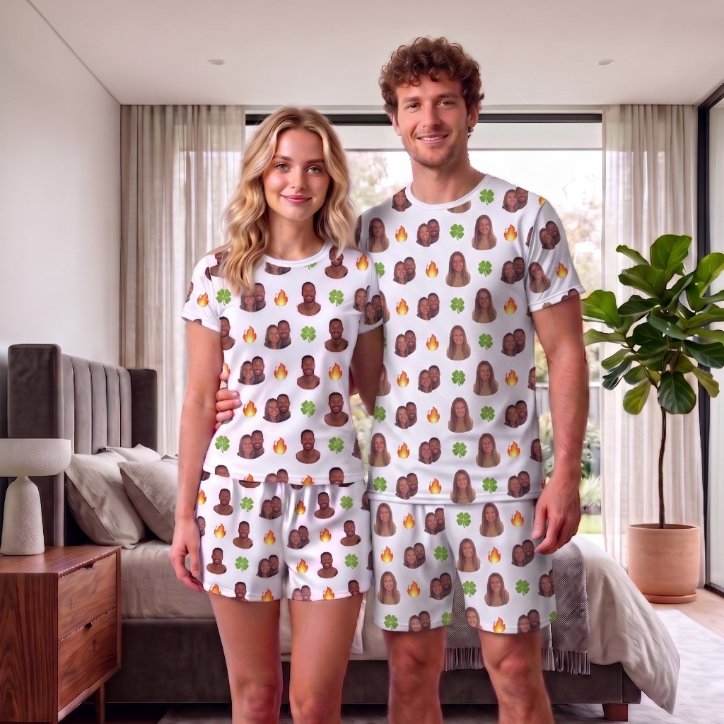 Pijama Casal com Foto do Casal Personalizado Conjunto Short e Camiseta