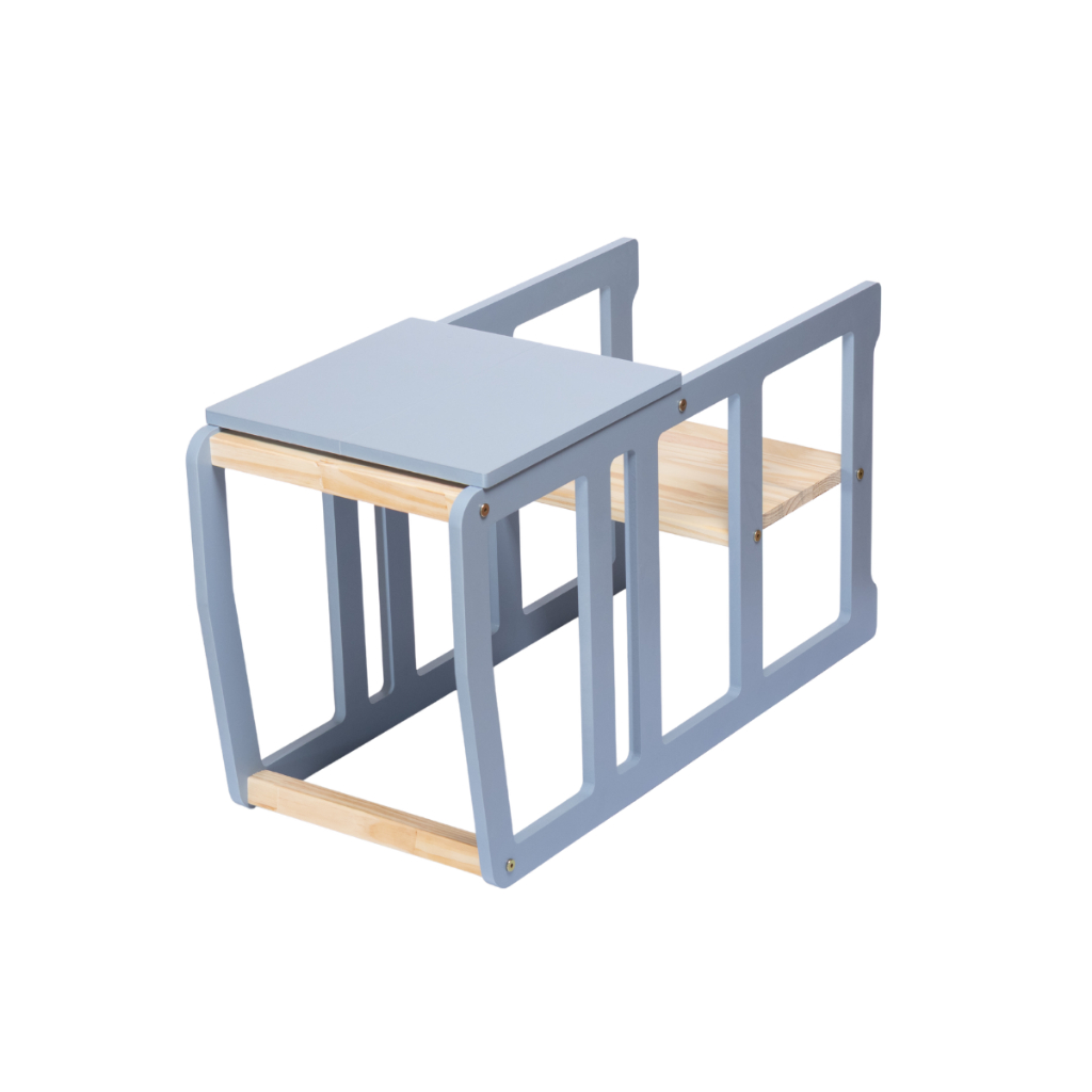 Mesa com cadeira 4em1 Infantil MDF laca Cadeirão Educativo AZUL pintada alimentação