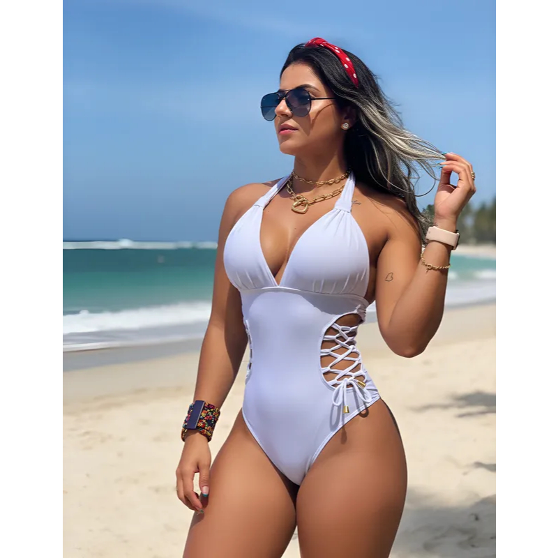 Maiô Body Feminino Praia Piscina Trança Lateral Luxo de Poliamida e Proteção UV 50+