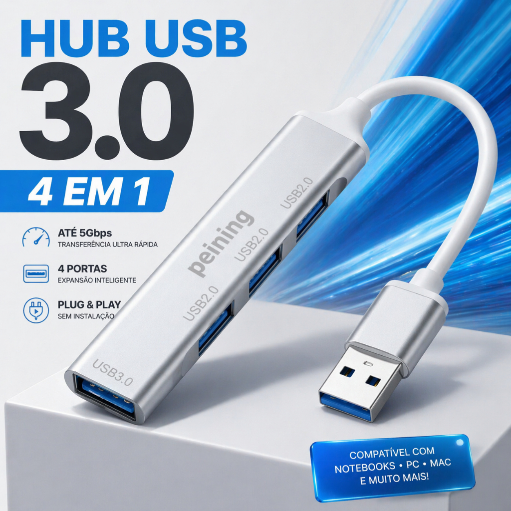 Adaptador OTG 4 em 1 USB 3.0 HUB Para Notebook Teclado Mouse Controle Alta Velocidade