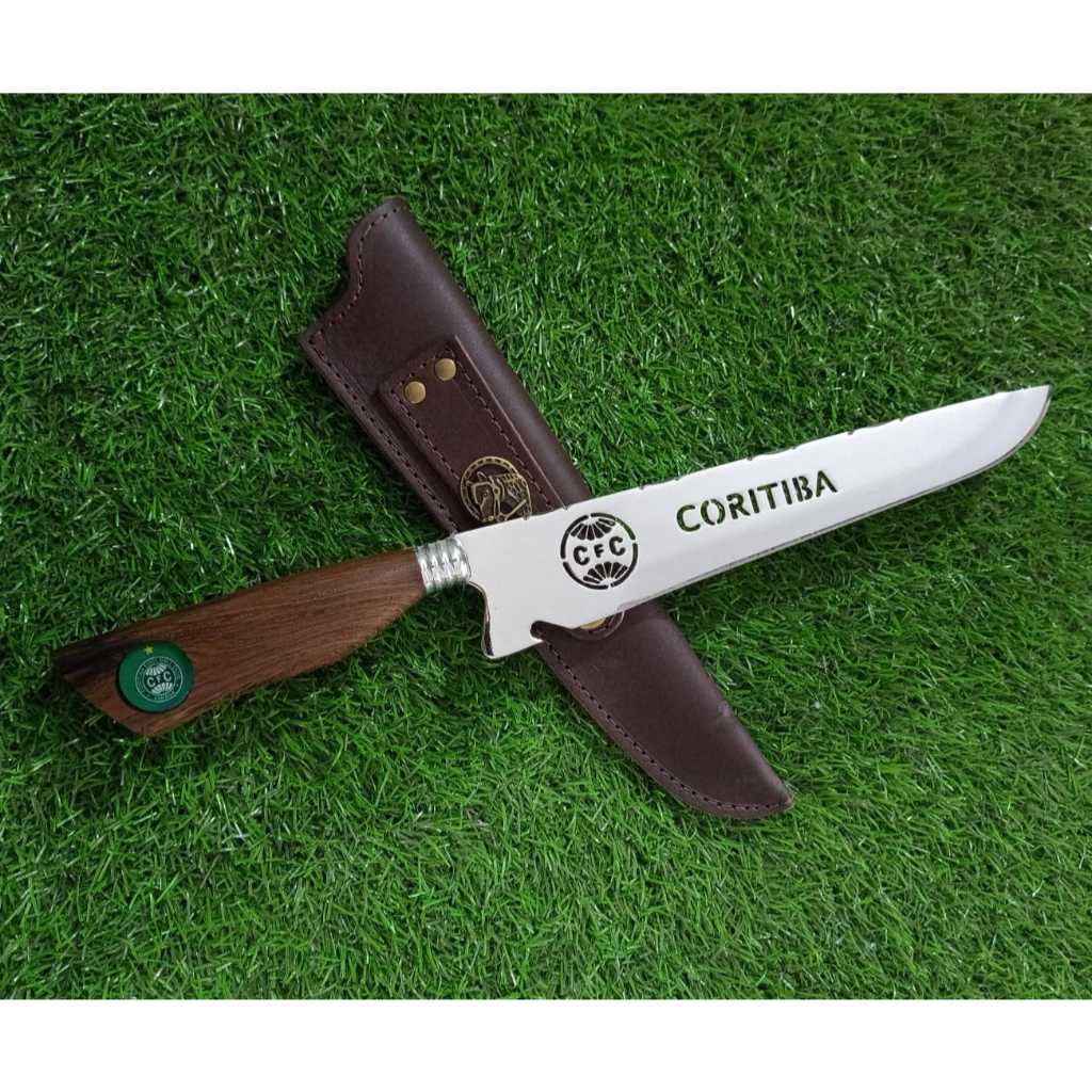 Faca Artesanal de Churrasco CORITIBA | Cabo em Madeira Trabalhada Polida
