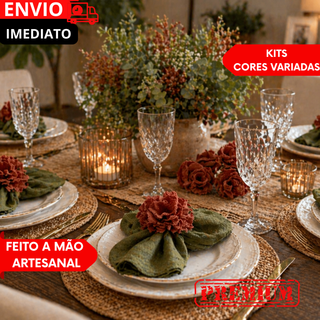 Conjuntos de Argolas na promoção Guardanapos Juta Rústica Artesanal Acessório Decorativos Mesa Posta