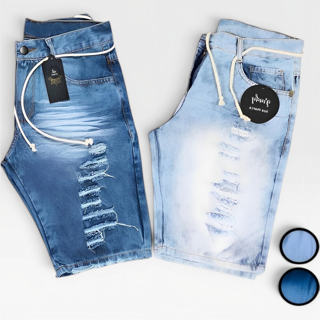 KIT 2 Shorts Bermuda Jeans Masculina moda jogador verão Rasgada