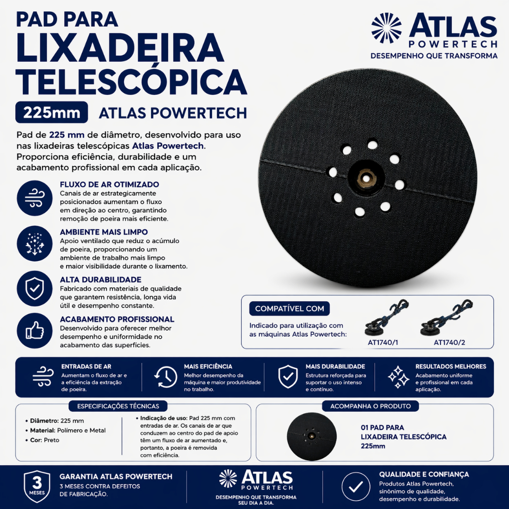 Pad Para Lixadeira Telescópica 225mm Atlas Powertech