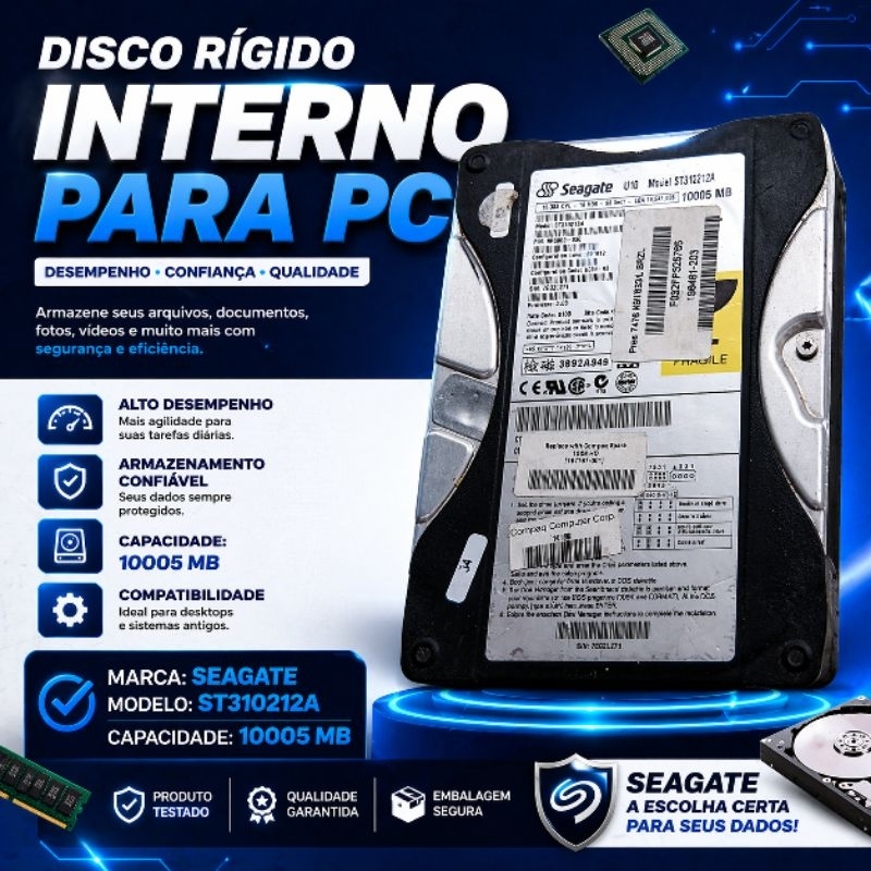 Disco Rígido Interno HD para Notebook *Seagate 10005 MB* - Modelo: ST310212A