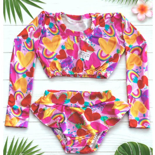 Biquíni Infantil Blusinha Manga Longa e Calcinha Babado com Proteção UV+50 Suplex Moda Praia