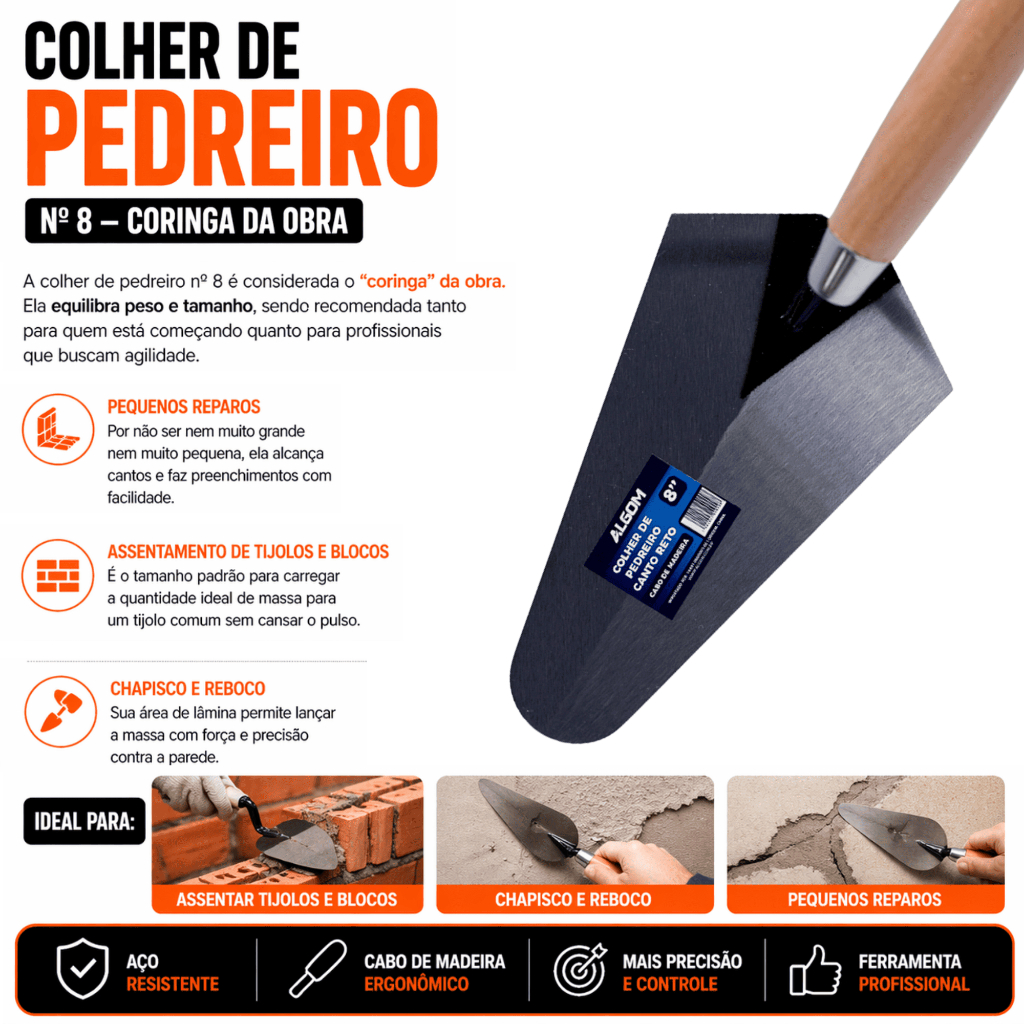 Kit ferramenta colher de pedreiro + Desempenadeira + Martelo borracha + espátula de aço — imagem 2 de 2