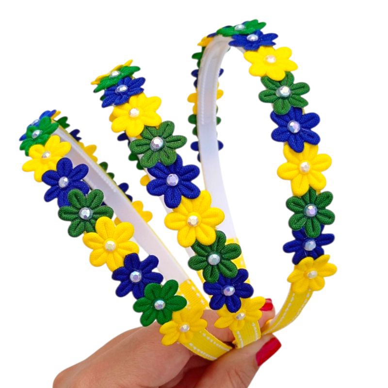 Tiara da Copa Brasil Seleção Brasileira Florzinhas Virgínia Maria Flor Verde Amarelo Promoção Envio Imediato