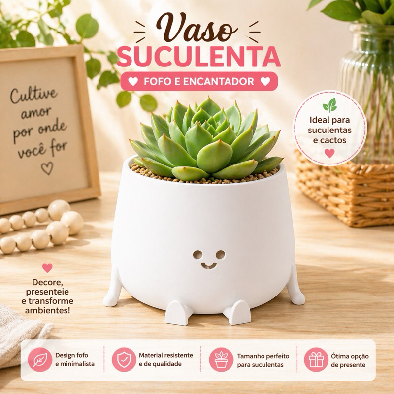 Vaso Suculenta Planta Decoração Cachepot Decorativo Casa Cacto
