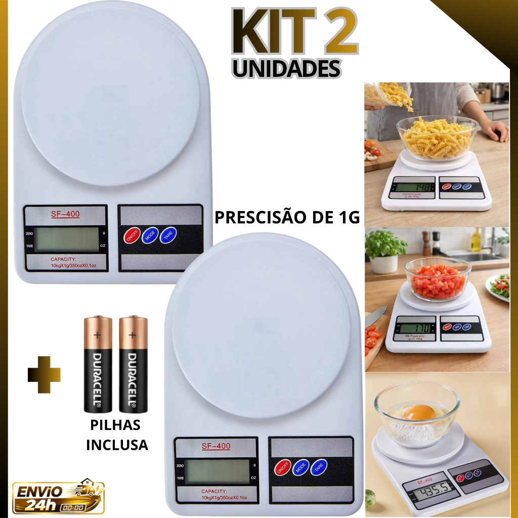 Kit 2 Balanças Digitais de Cozinha com Pilhas  para cozinha confeitaria, dietas, marmitas