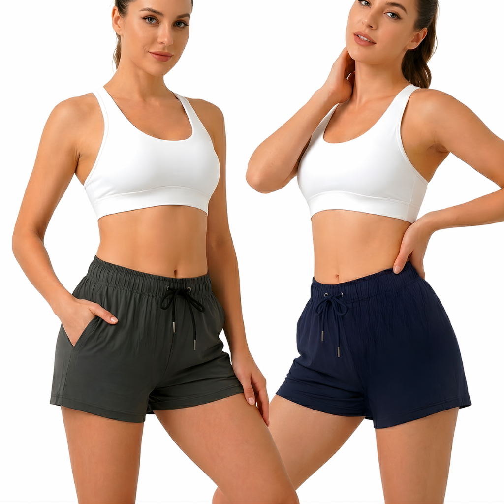Kit 2 Shorts Slim Feminino Praia Academia Com Bolsos Tactel Elastano Secagem Rápida em Oferta na Shopee