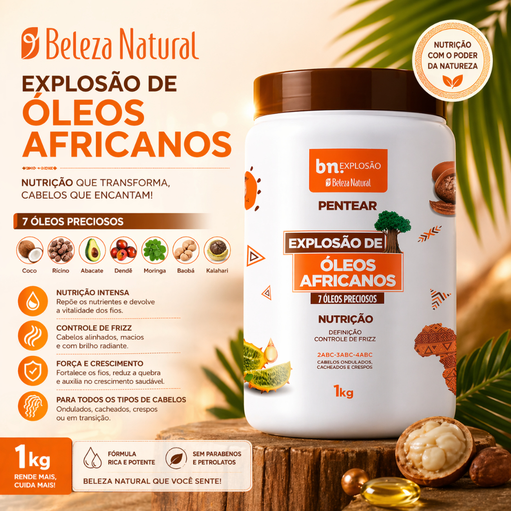 Creme De Pentear Cachos 1Kg de Explosão de Óleos Africanos Beleza Natural Consistente Definição