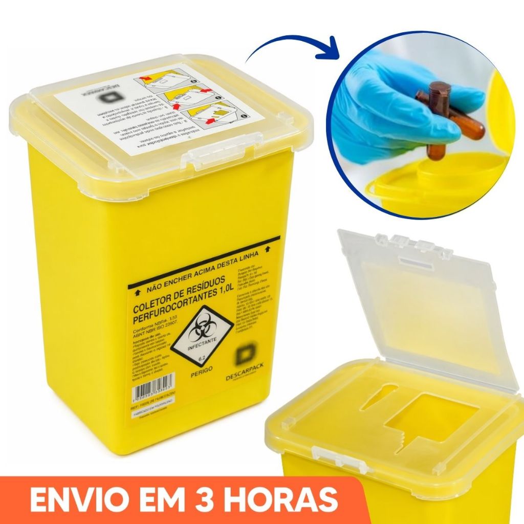 Coletor Rígido Para Resíduos Perfurocortantes 1L - Descarpack