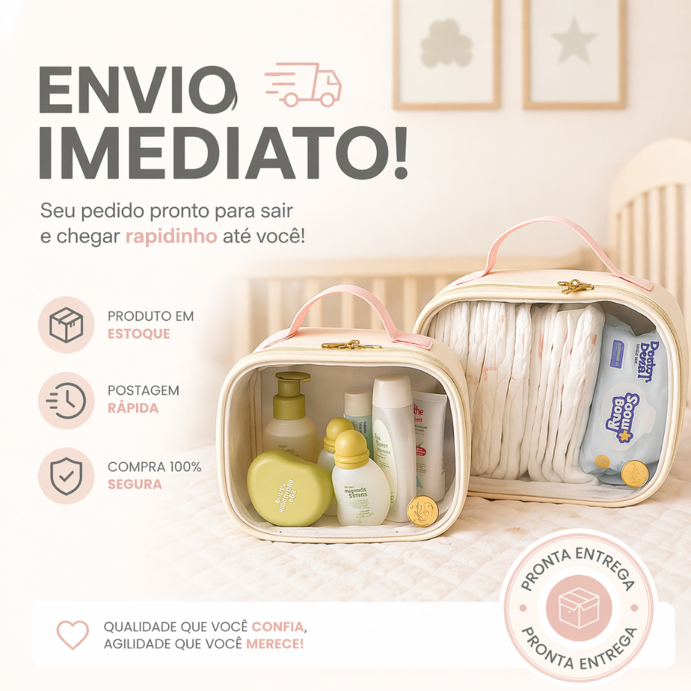 Imagem Kit 2 peças necessaire maleta transparente organizadora para itens de higiene ou fraldas portátil