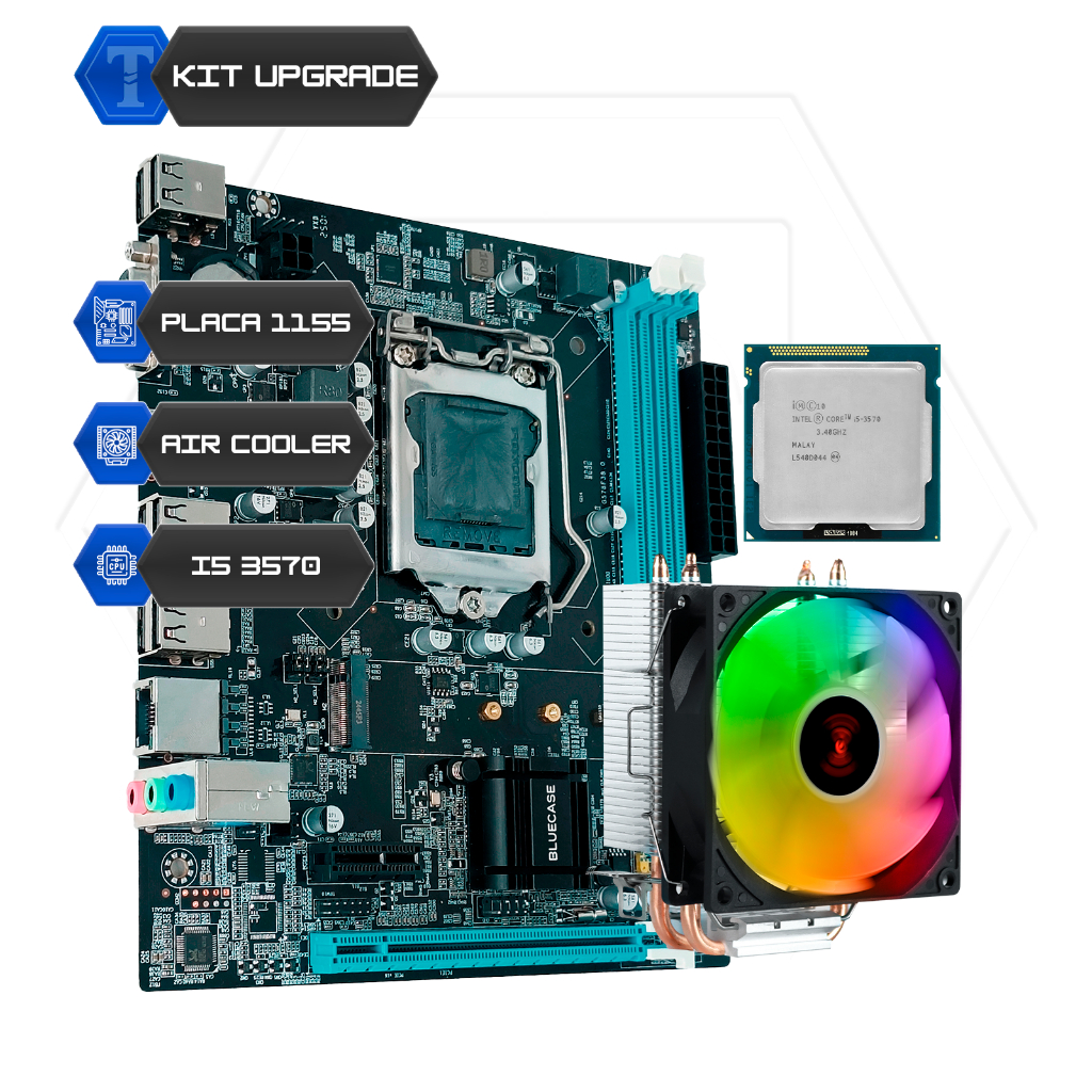 KIT UPGRADE, PLACA 1155, CORE I5 3570 MAIS AIR COOLER RGB 92MM PCYES LORX