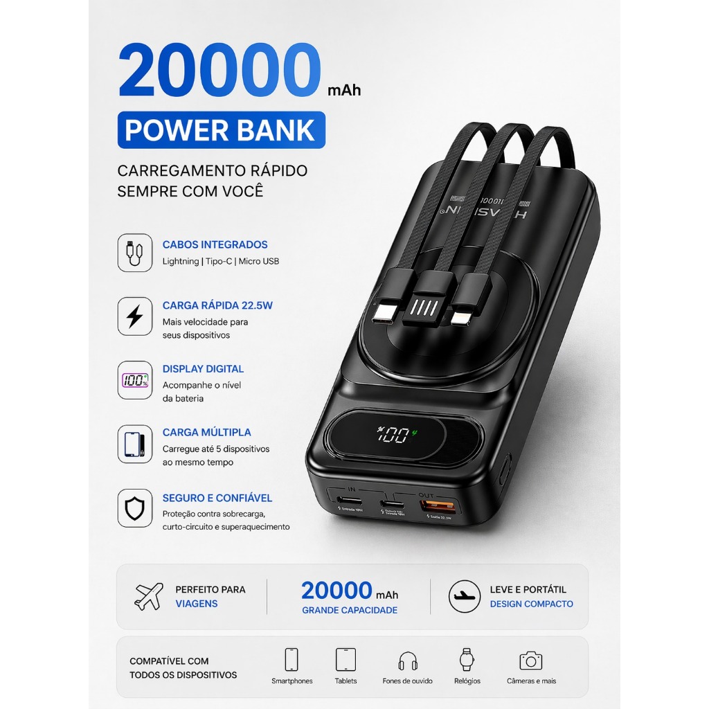 Power Bank 20000mah Magnético Turbo Hmaston Yd81