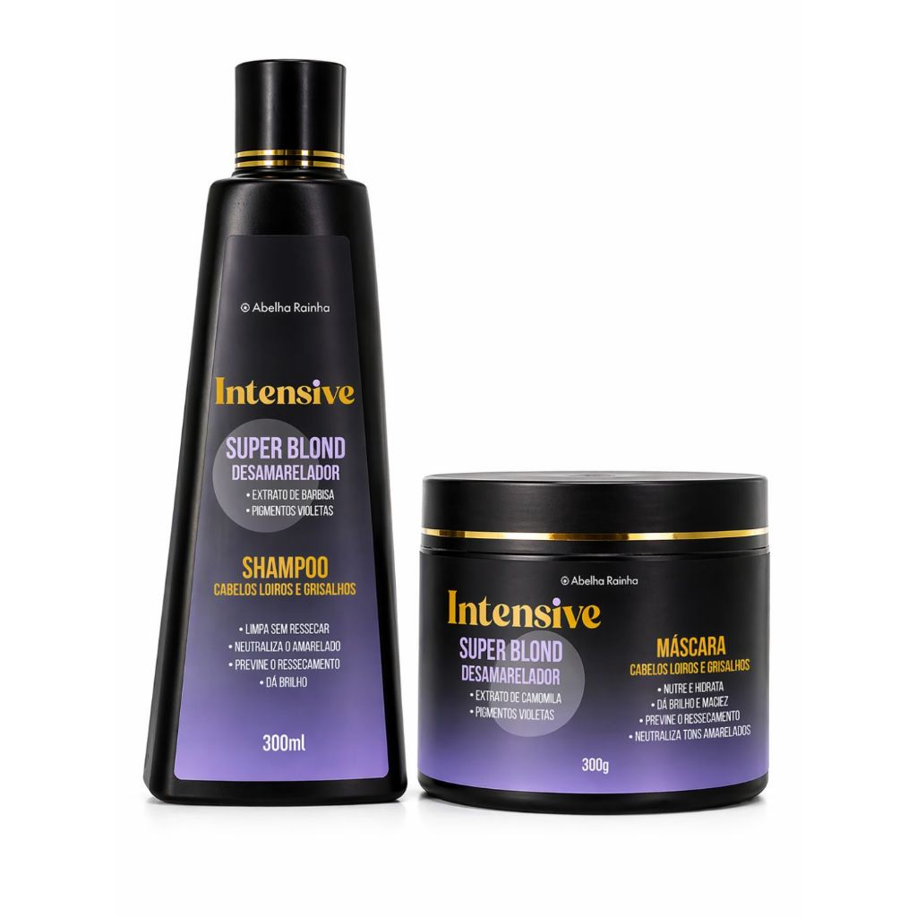 Kit Shampoo e Máscara Desamareladora Intensive Super Blond Abelha Rainha 300ml e 300g