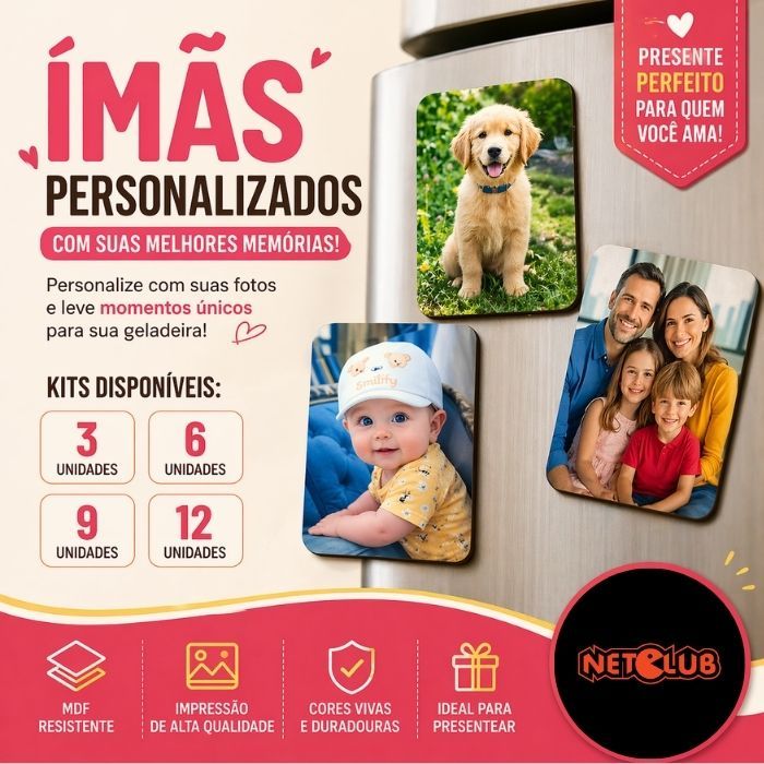 Ímã MDF Personalizado com foto,5x5cm | Impressão por Sublimação