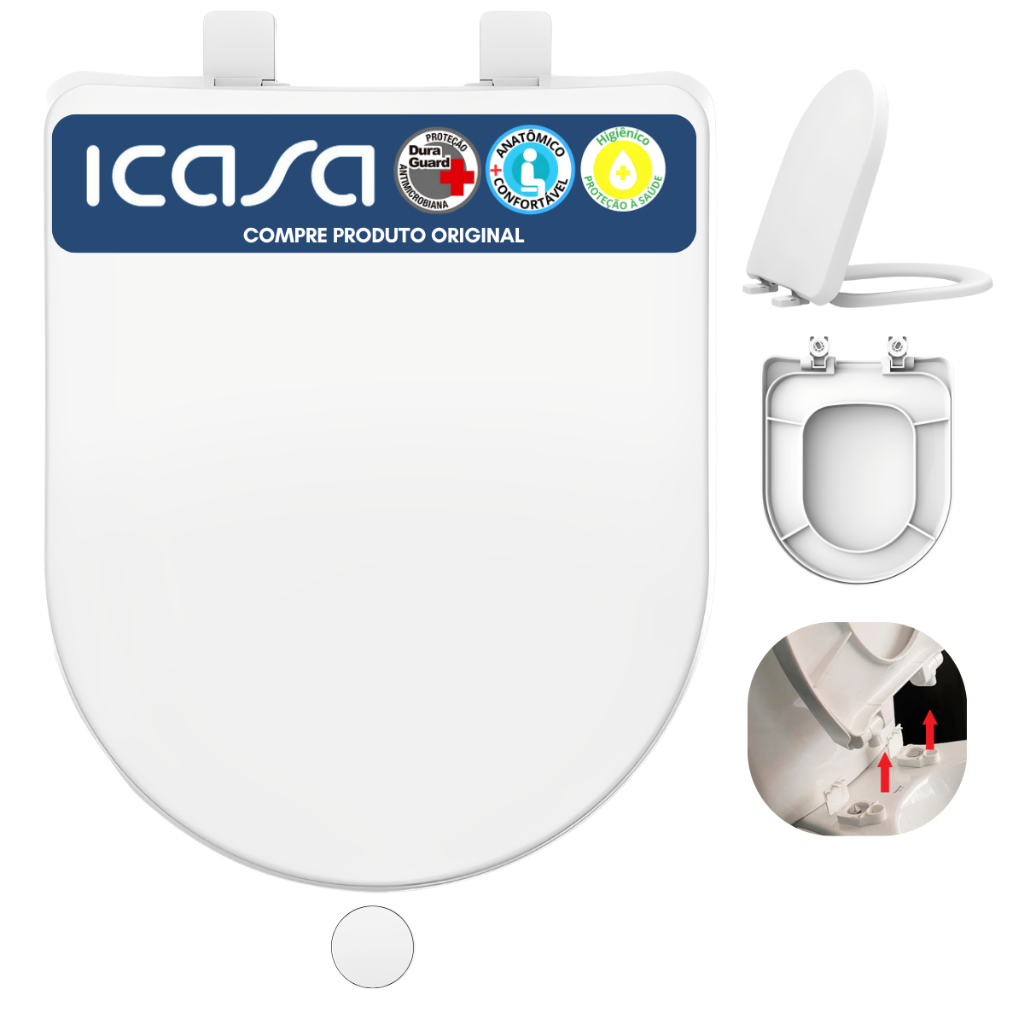 Assento Sanitário Tampa Vaso Luna Speciale Icasa Original Polipropileno Reforçado Branco 1.6gpf 6lpf