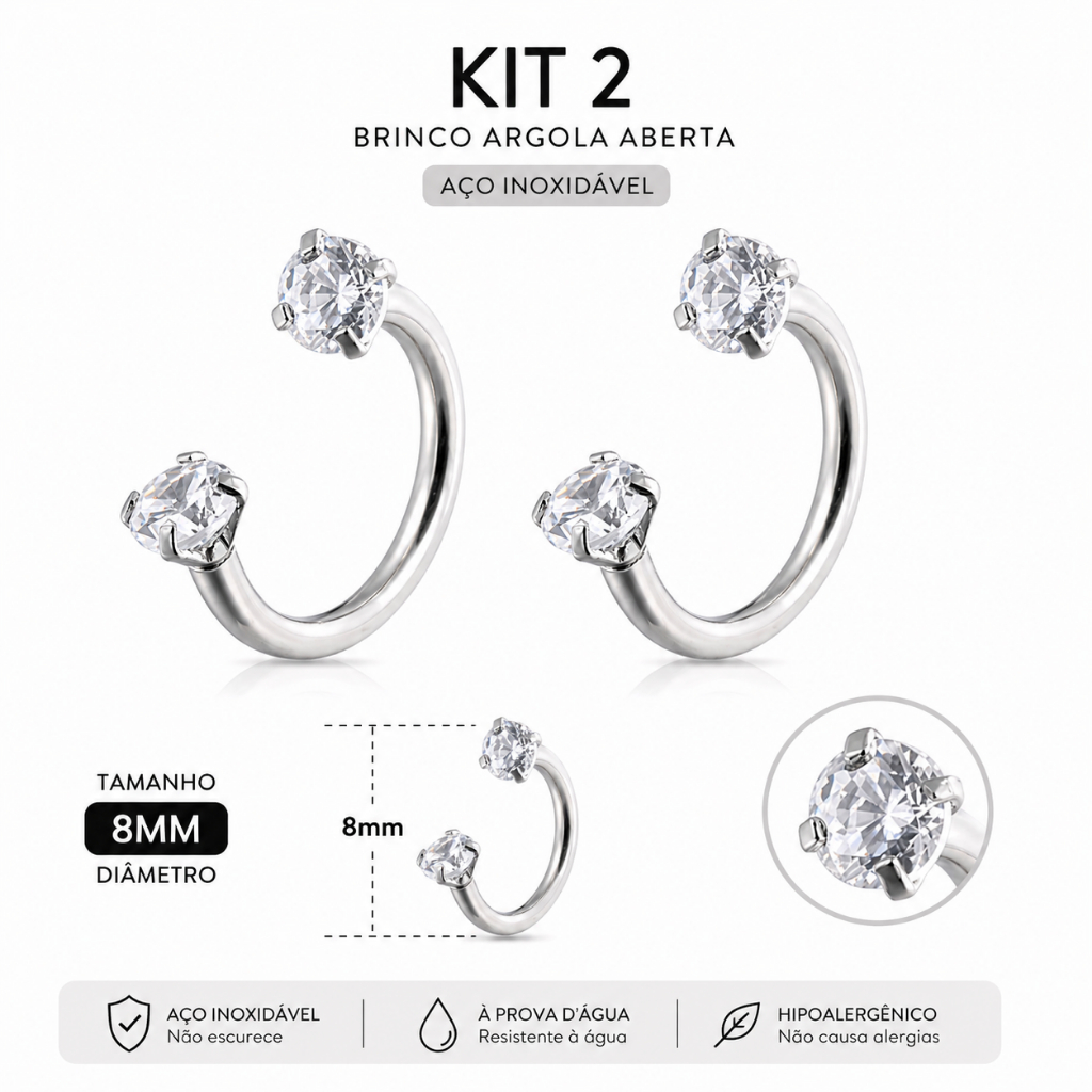 1UN/Kit 2/4 Piercing para Tragus/Lábio/ Cartilagem helix brinco com 2 Zircônia