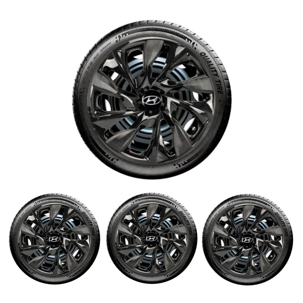 Kit 4 Calota Esportiva Aro 15 DS4 Preto Brilhante Encaixe Universal Hyundai HB20 HB20S HB20X i30