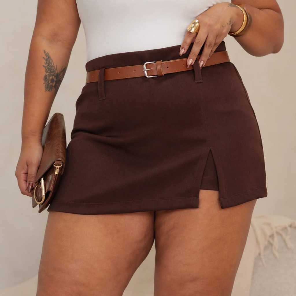 SHORT SAIA  PLUS SIZE ALFAIATARIA PREMIUM COM CINTO-G1 G2 e G3