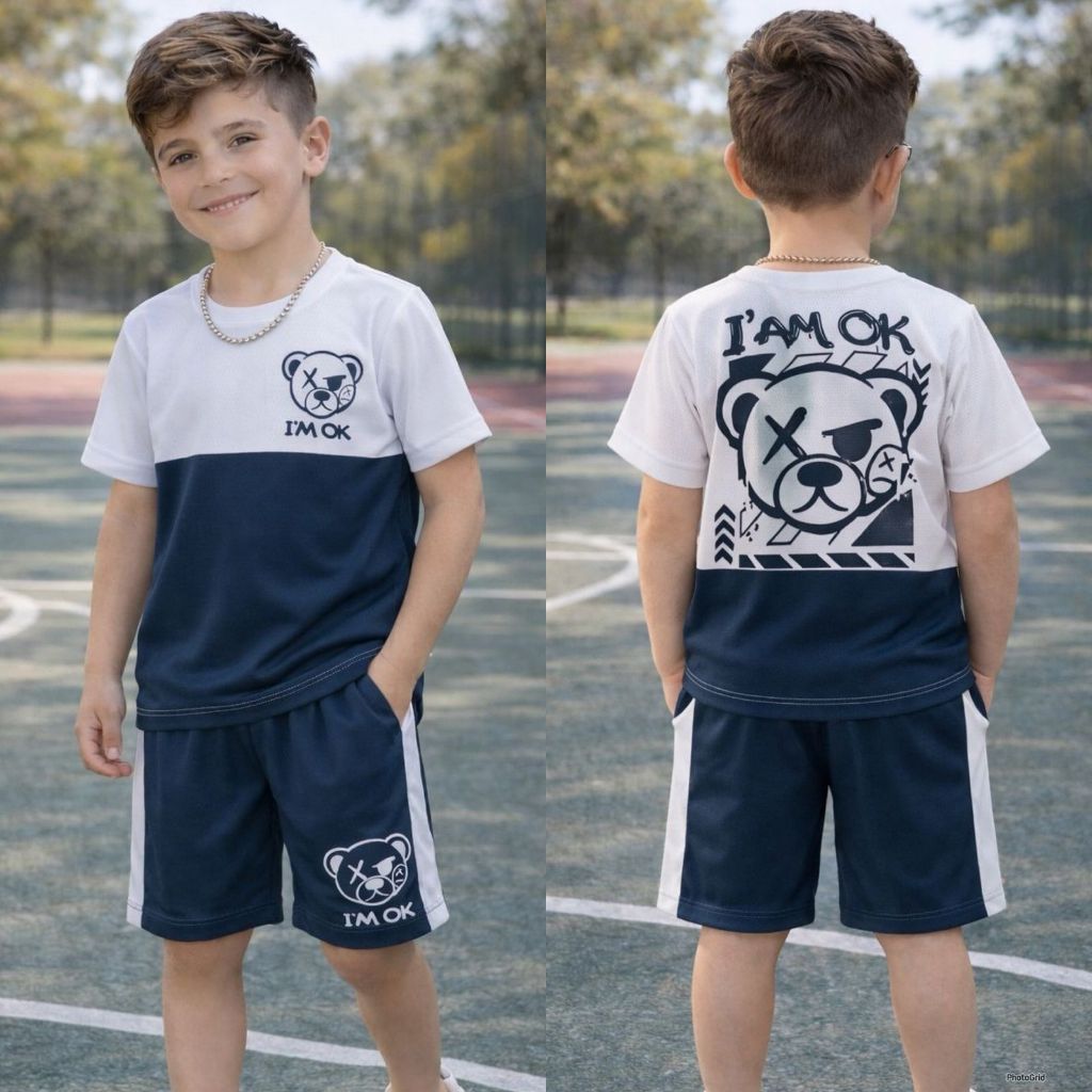 Conjunto Dry Fit Infantil Menino Camisa + Bermuda Roupa Estilosa Verão 4 a 12 Anos