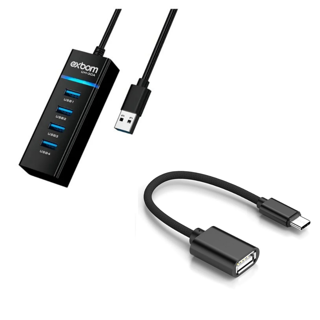 Kit Mobilador Hub USB 4 Portas + Cabo Adaptador OTG Usb Tipo-C Para Celular e Notebook