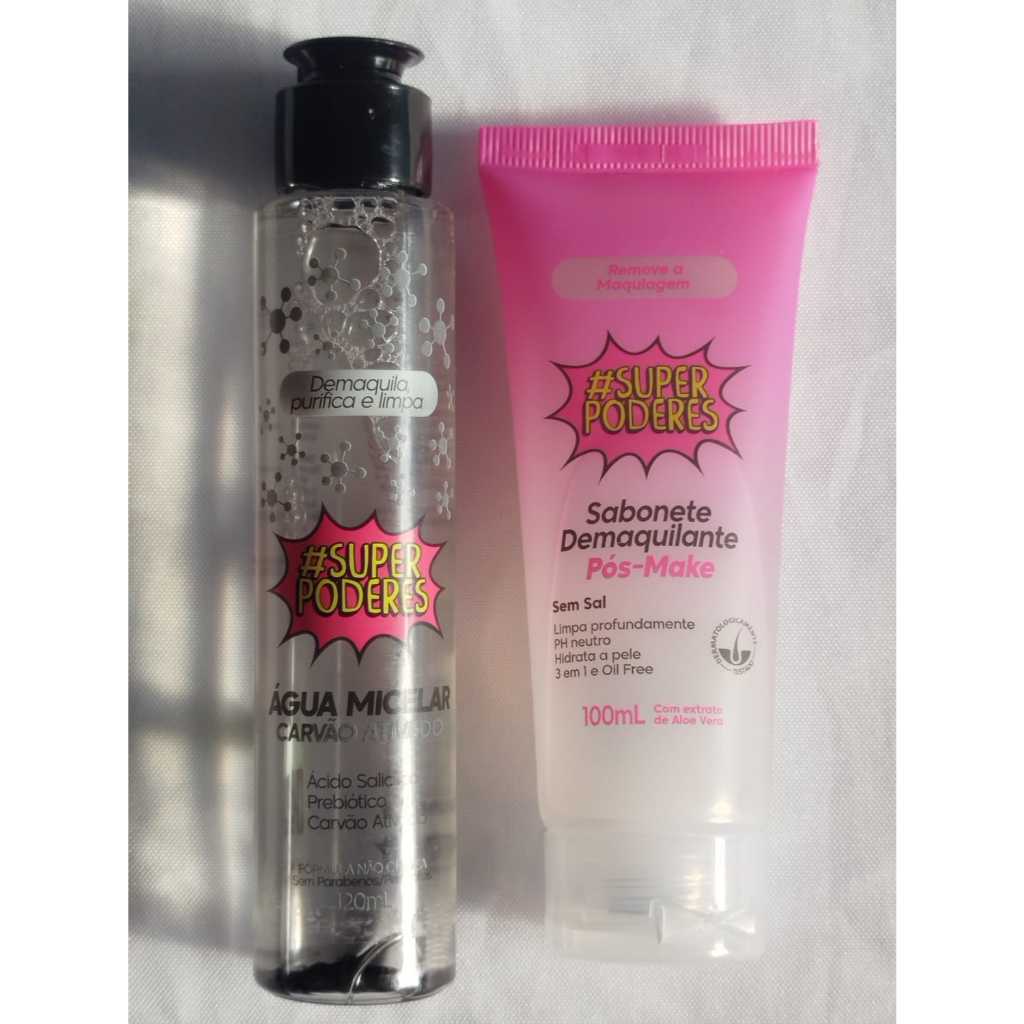 Kit Super Poderes Limpeza Facial Pós-Make Sabonete Demaquilante + Água Micelar Carvão Ativado
