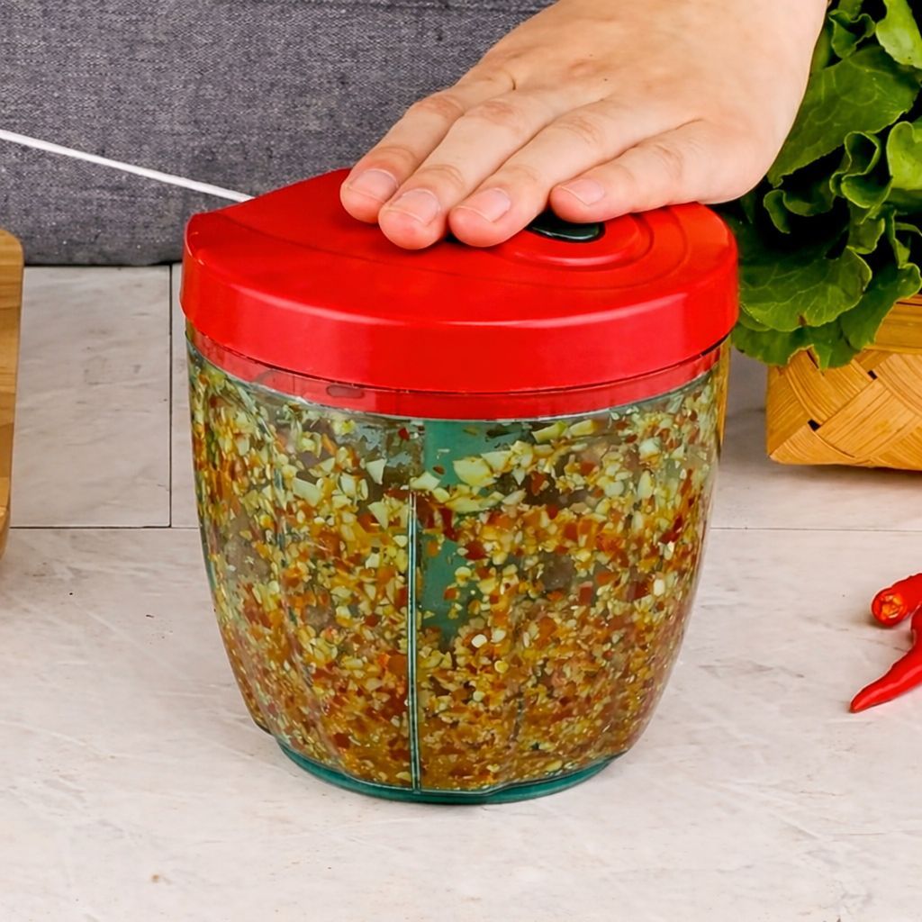 Processador de Alimentos Manual Grande 900ml - 500ml Triturador Alho Lâminas Inox
