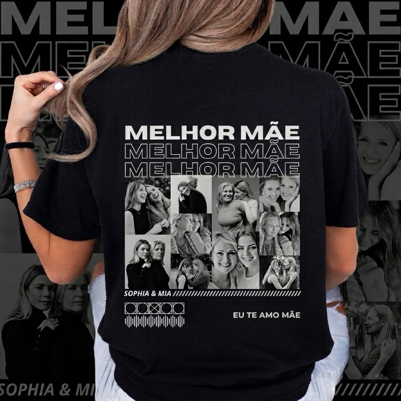Camiseta Personalizada Dia das Mães com Fotos e Nome