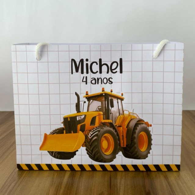 PEGUE E MONTE - Sacolinha Personalizada Trator | Lembrancinha Festa - Aniversário Infantil - Carro - Caminhão