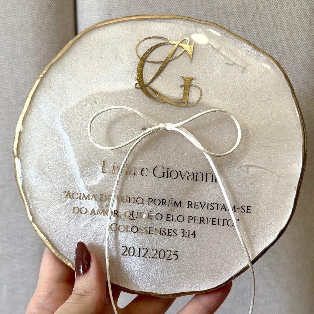 Porta aliança em resina orgânico para casamento 15 CM PERSONALIZADO