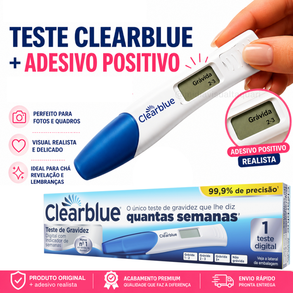 Teste Gravidez Clearblue + Adesivo Positivo Realista | Lembrança / Revelação