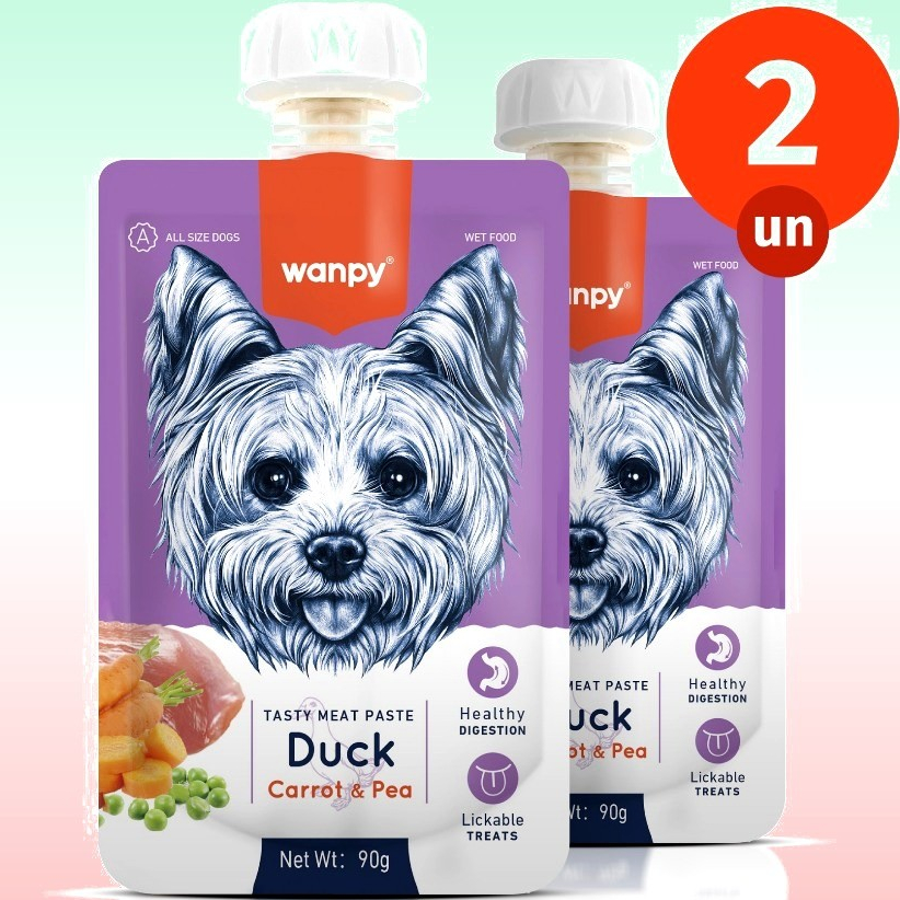 Kit 2 Petisco Truly Wanpy Creamy Sachê para Cães Pato Cenoura e Ervilha 90 G