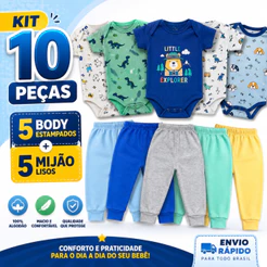 Kit 10 Peças Roupinhas de Bebê Body E Mijão Para Menino