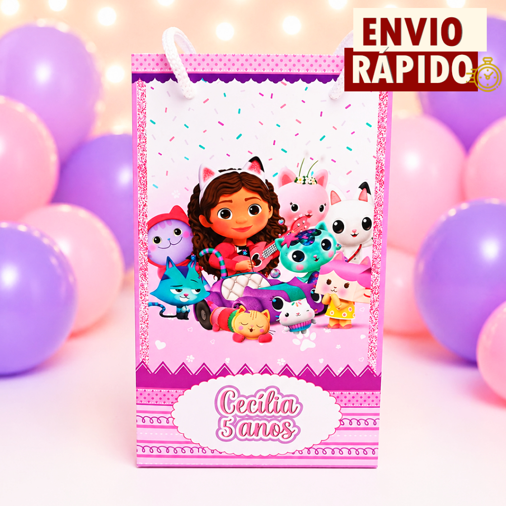 Sacolinha Personalizada P - Casa Mágica da Gabby - PEGUE E MONTE - Lembrancinha Festa Aniversário