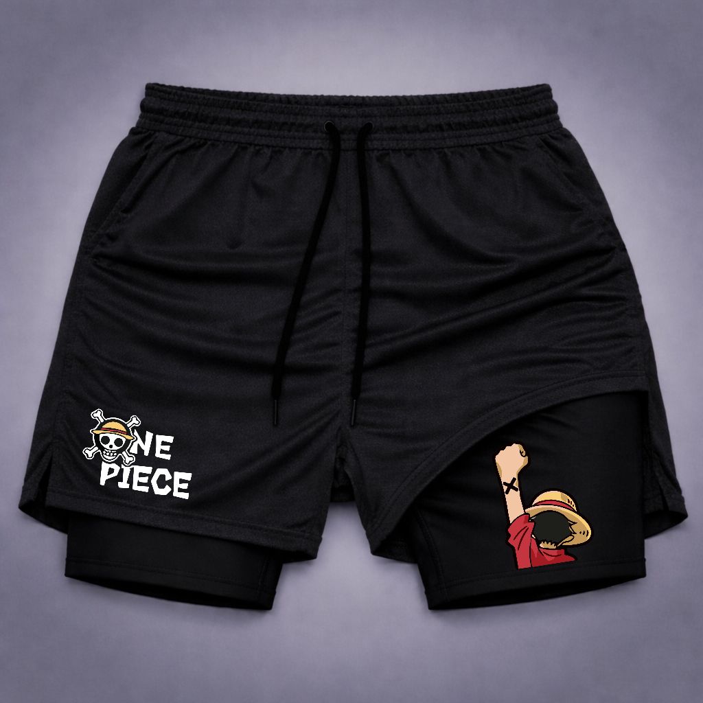 Short Compressão 2 em 1 Masculino Anime Para Academia Dry Fit Short Anime One Piece Treino Dia Dia