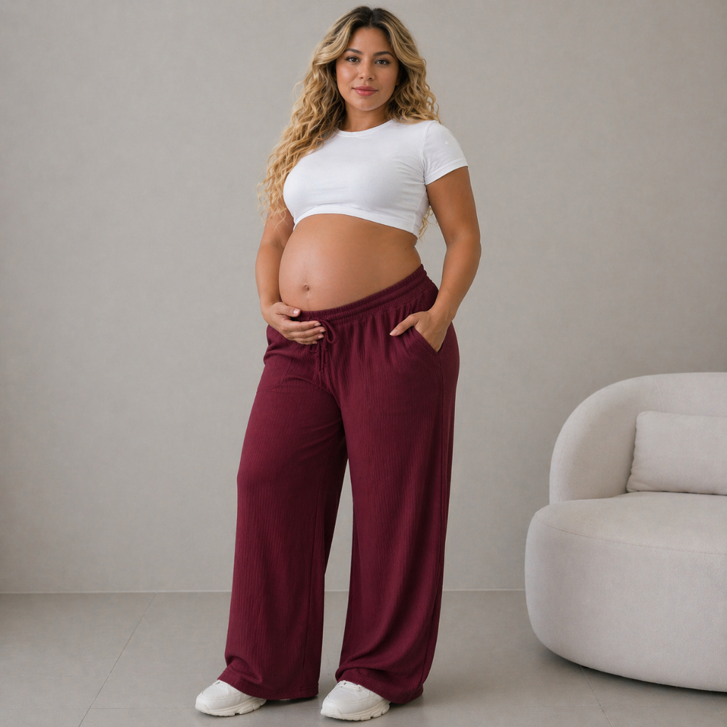 Calça Glamor Pantalona Canelada CINTURA ELASTICA PARA GRAVIDINHAS .