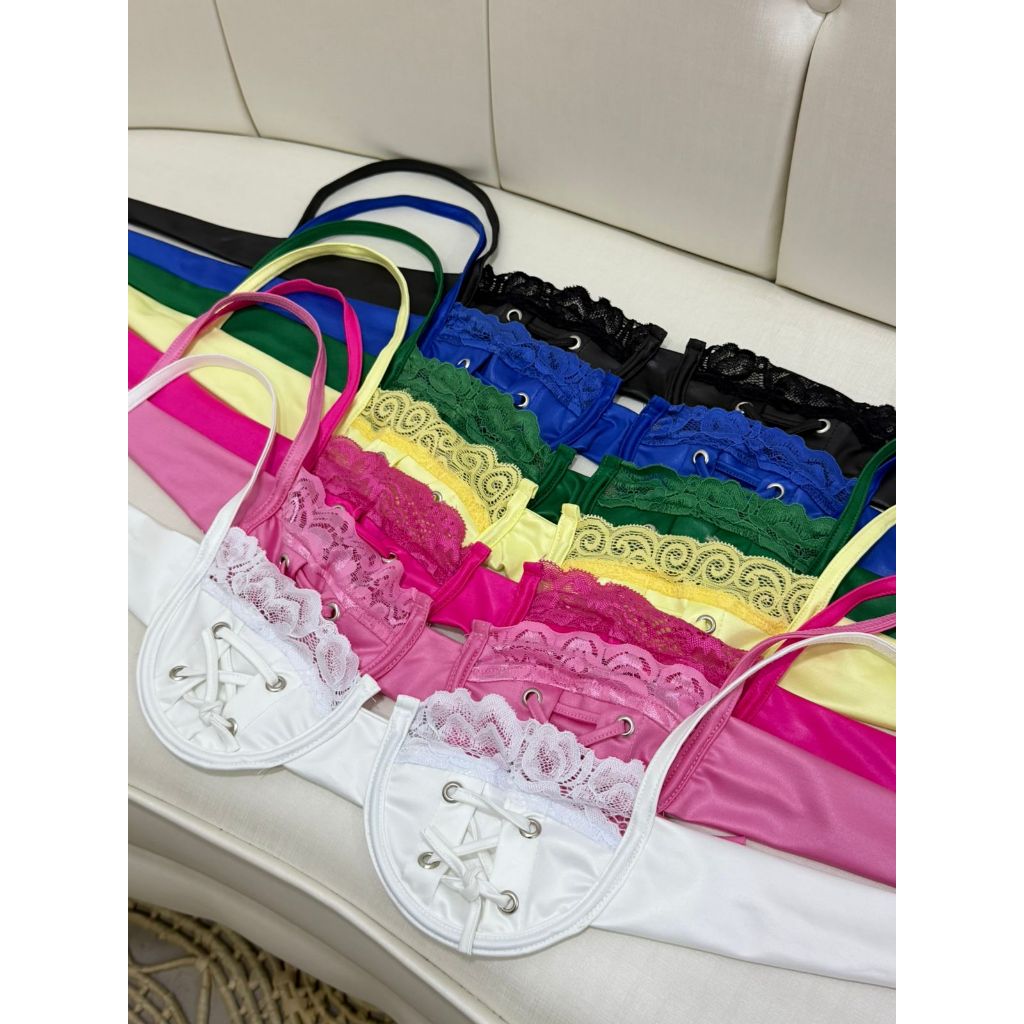 Cropped Suzy em Cirrê Acetinado com Aro de sustentação e detalhe em Renda com ilhós Cropped Feminino Tendencia Moda blo