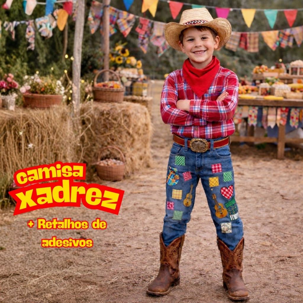 Camisa Infantil Xadrez Festa Junina Grátis Retalho
