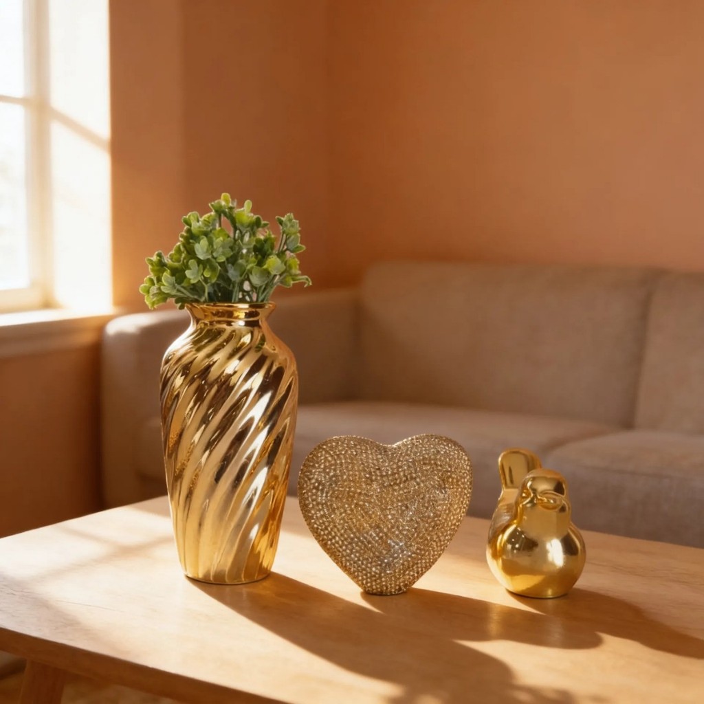 Conjunto de decoração  luxo Com Vaso Vasinho enfeite Coração e Pássaro Passarinho Decoração Dourado