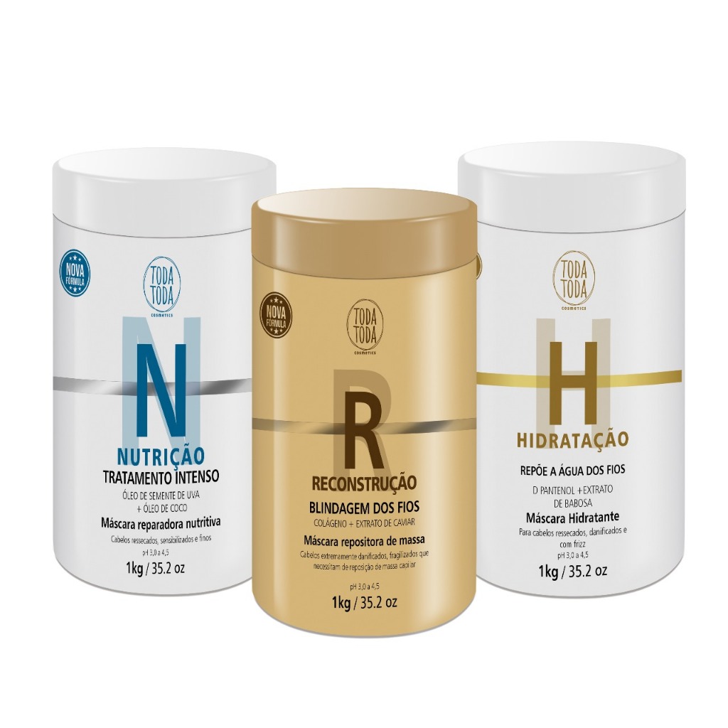 Kit Cronograma Capilar Profissional Todatoda: Nutrição Reconstrução e Hidratação Completa